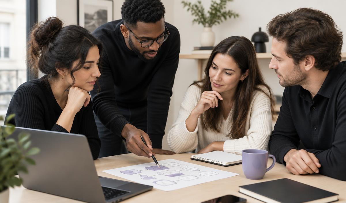 Équipe de service client réunie autour d'un processus de conversation